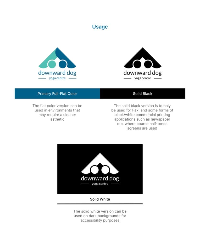 Downward Dog - Logo Usage, Primary, Solid Black, Solid White