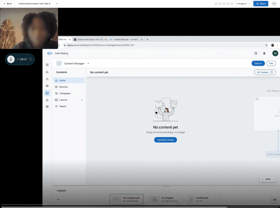 Content Manager interface during remote usability testing session
