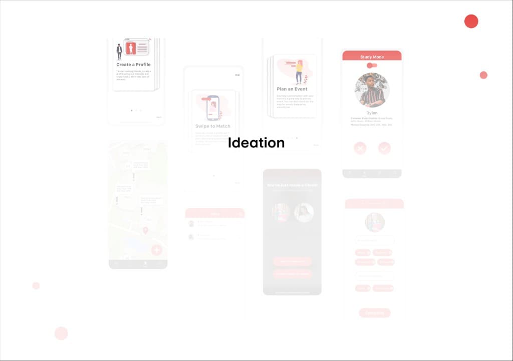 Ideation - Create a Profile, Swipe to Match, Plan an Event, Study Mode