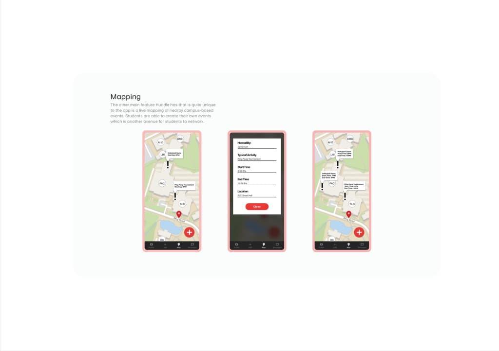 Mapping - Campus events, Create Event, Join Event