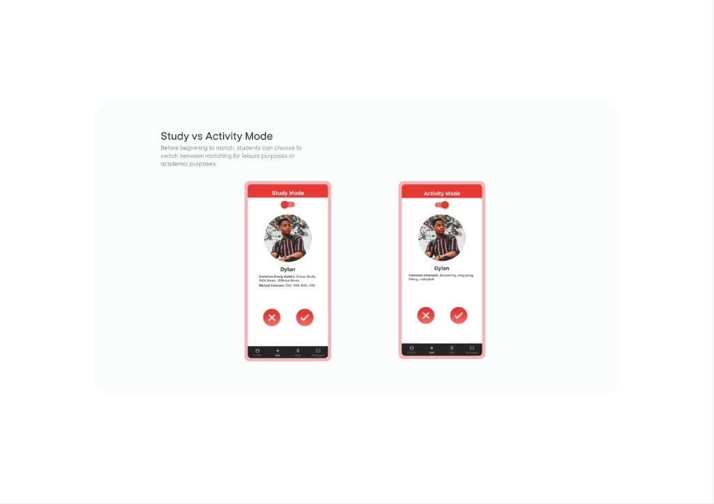 Study vs Activity Mode - matching for leisure or academic purposes