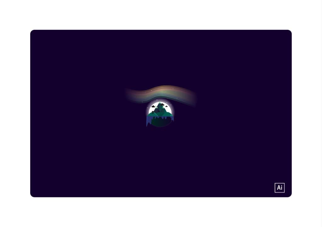 Vector art - floating island with mountains and rainbow